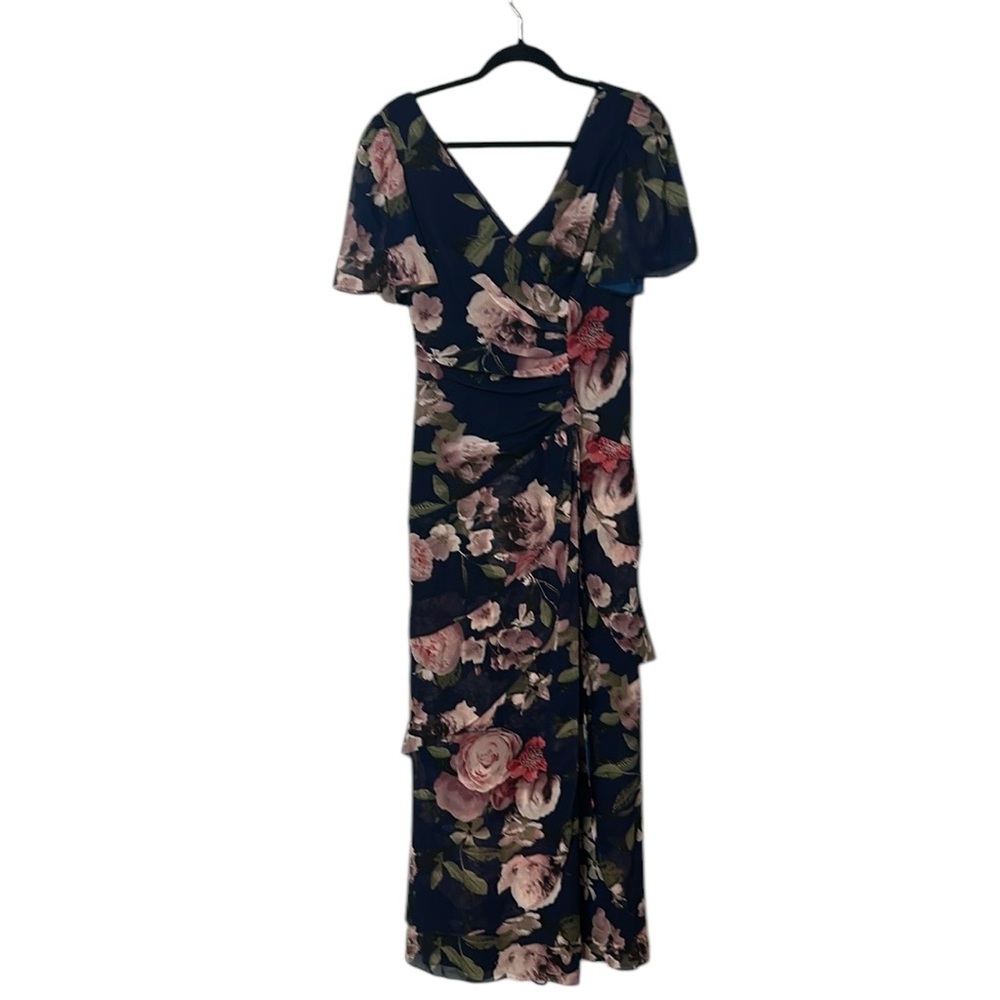 Xscape Navy Floral Chiffon Gown NWT - Picture 3 of 7